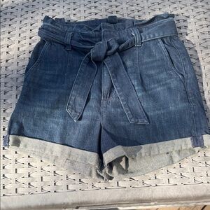 Express Indigo Denim Shorts with Belt stretch, short tie, super high-rise